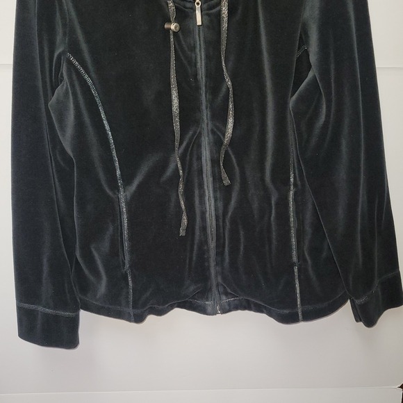 White Stag Velour Zip Up Jacket Women Sz L Black Funnel Neck Y2K Active Cozygoth - Picture 6 of 9